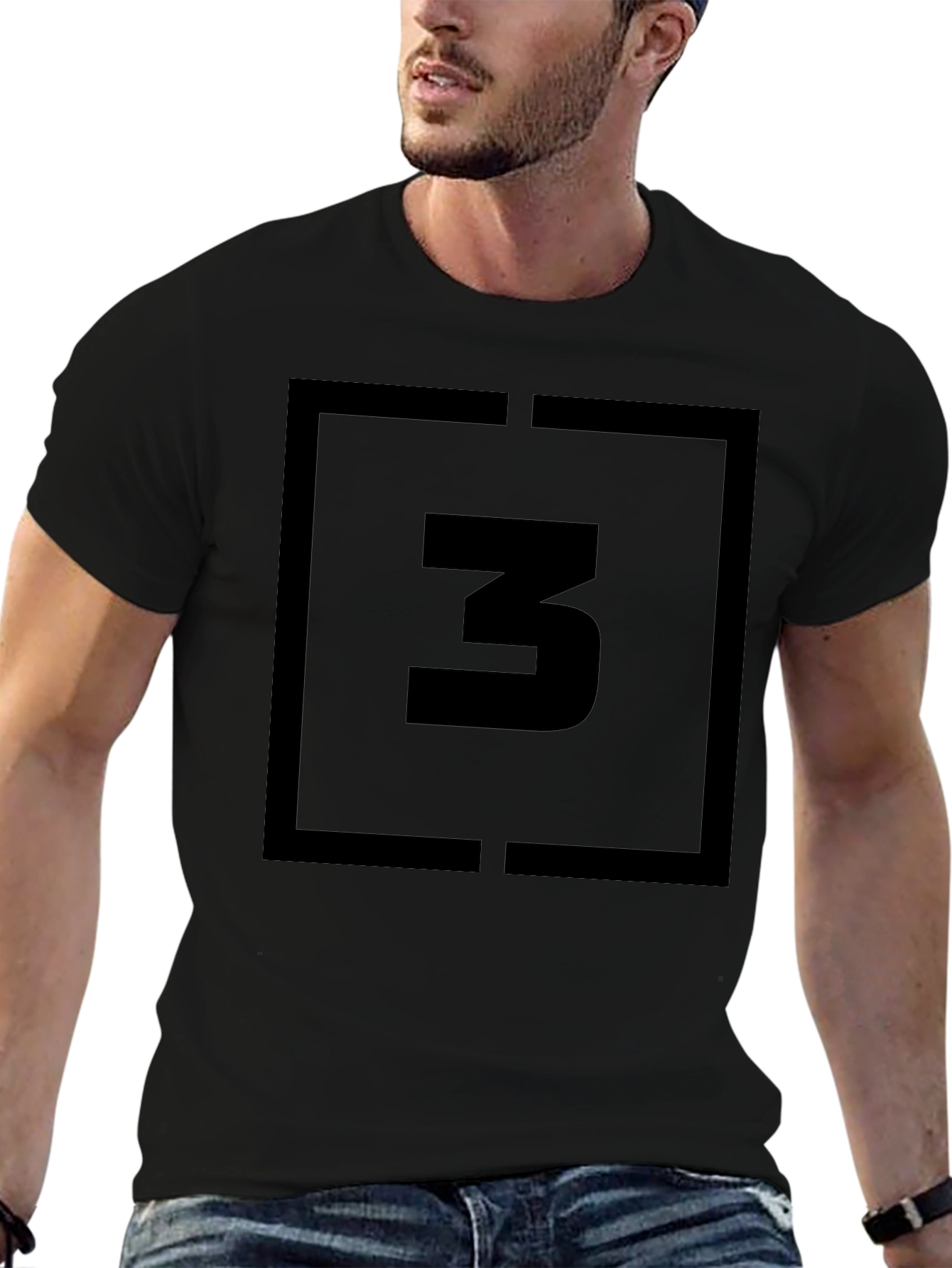 Black T-Shirt with Bold Number 3 Graphic