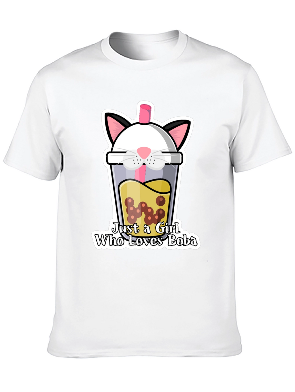 Cute Boba Cat Graphic Tee - Black Unisex T-Shirt