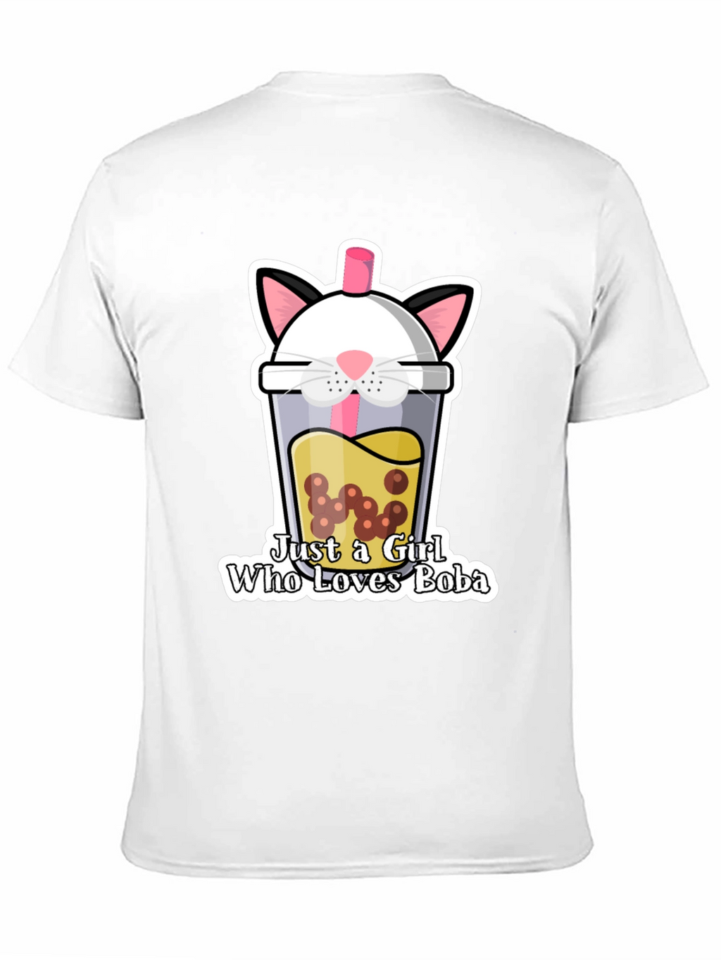 Cute Boba Cat Graphic Tee - Black Unisex T-Shirt