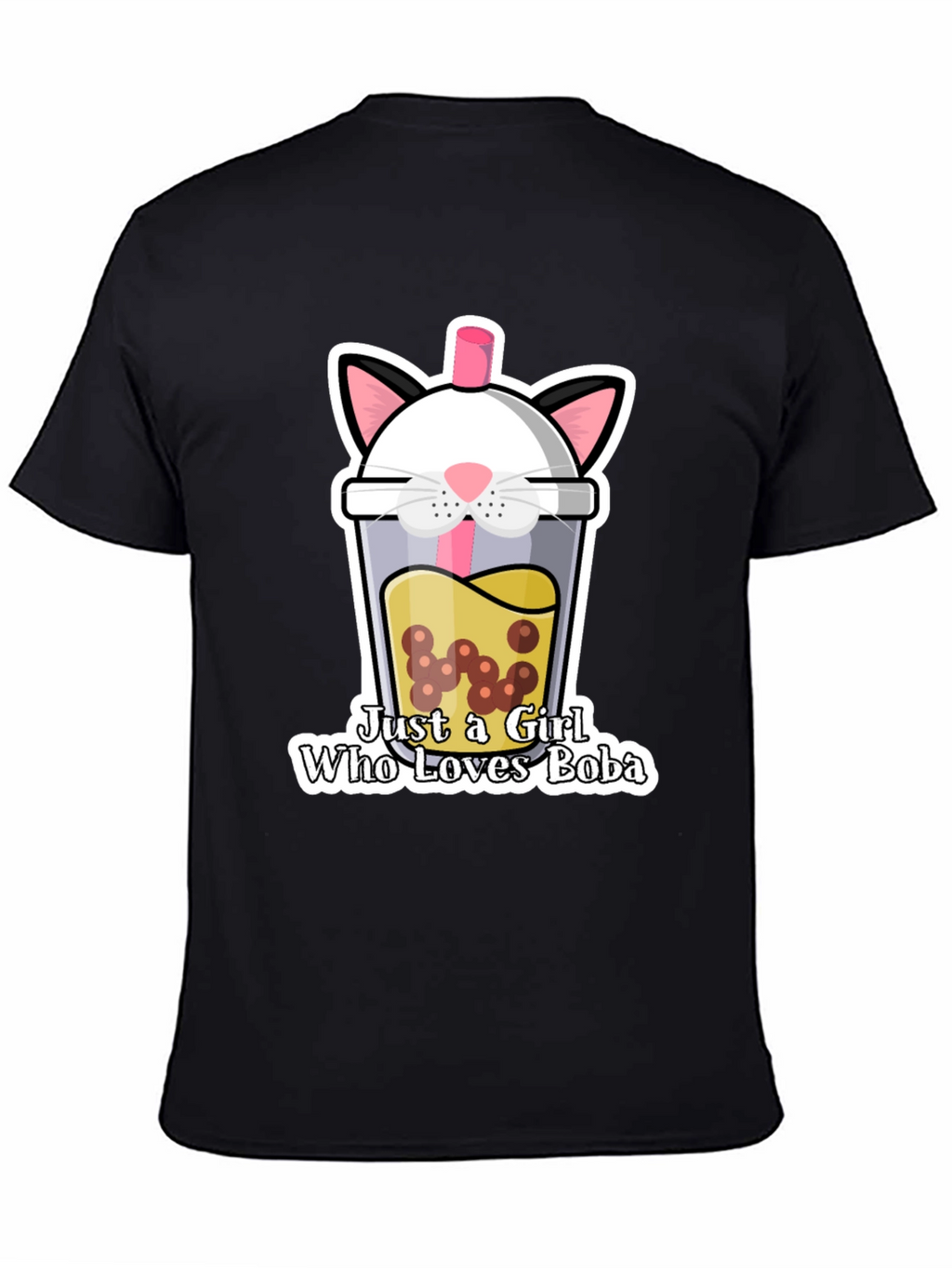 Cute Boba Cat Graphic Tee - Black Unisex T-Shirt