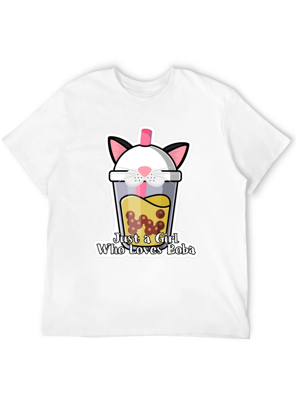 Cute Boba Cat Graphic Tee - Black Unisex T-Shirt