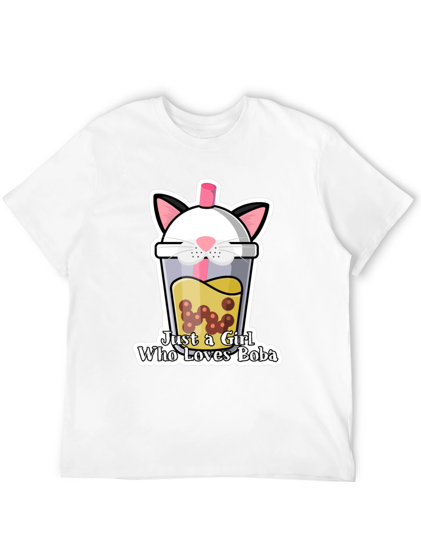 Cute Boba Cat Graphic Tee - Black Unisex T-Shirt