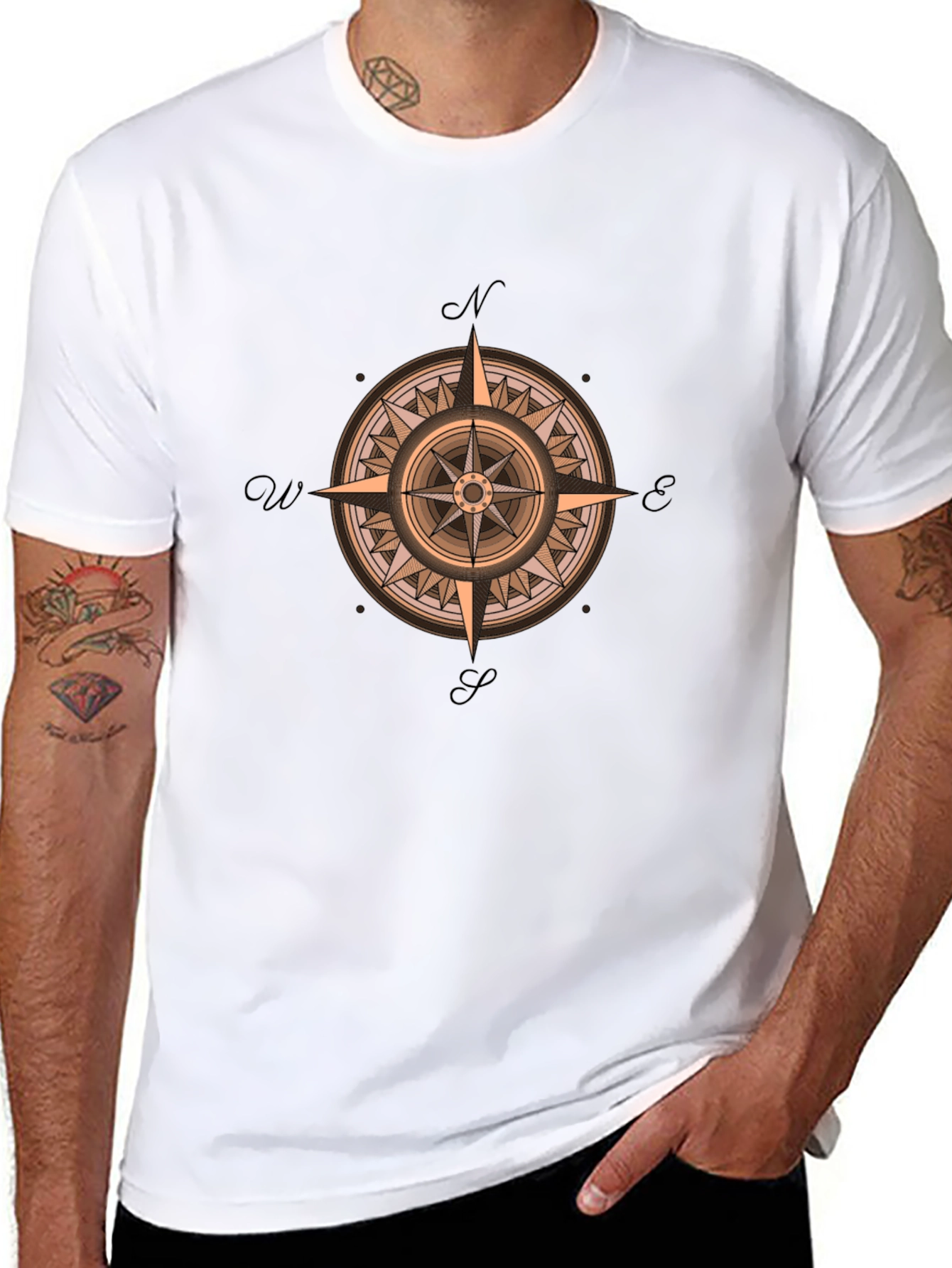 Compass Rose Graphic Print Crew Neck T-Shirt
