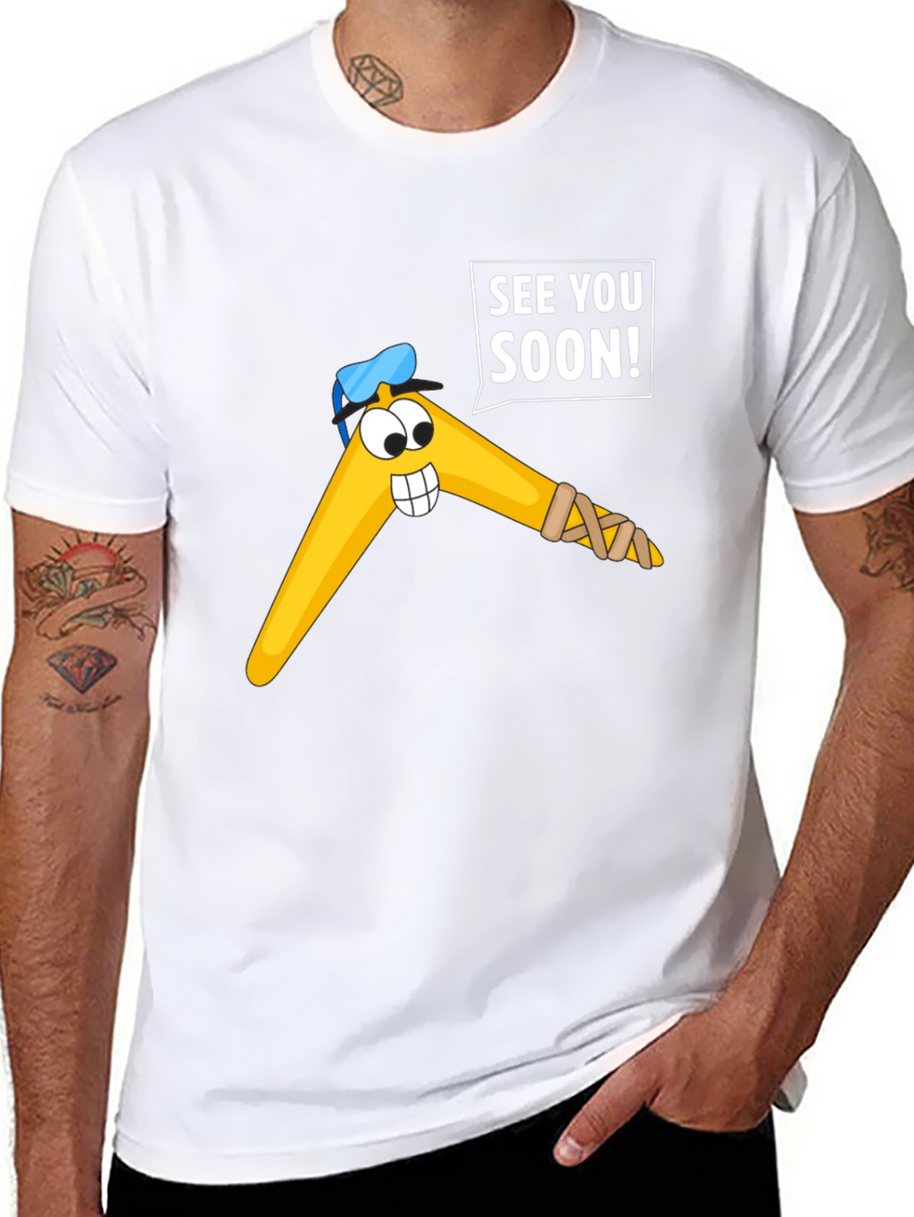 Funny Boomerang Cartoon Graphic Tee - See You Soon!