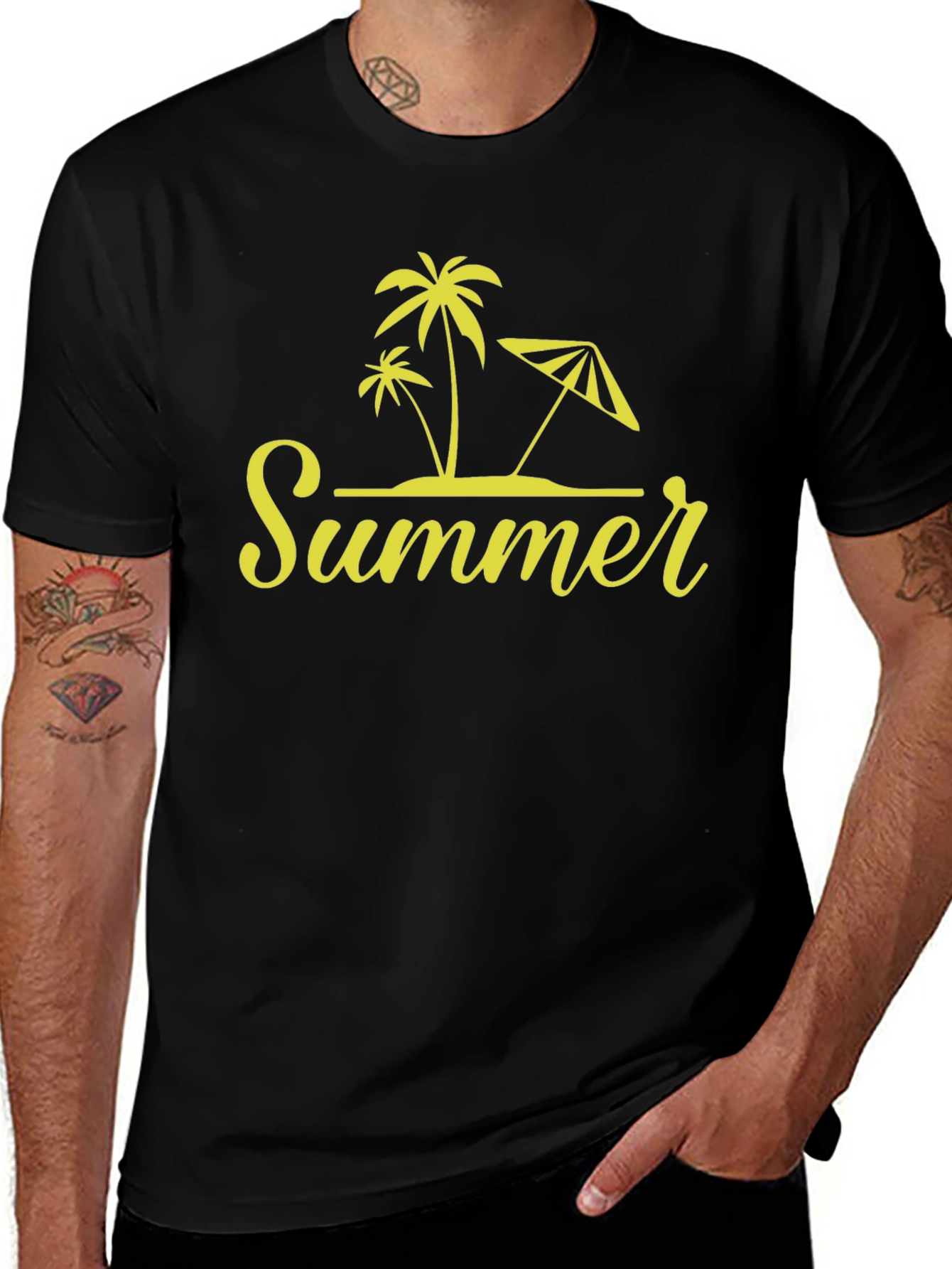 Summer Vibes Black T-Shirt Palm Tree Design