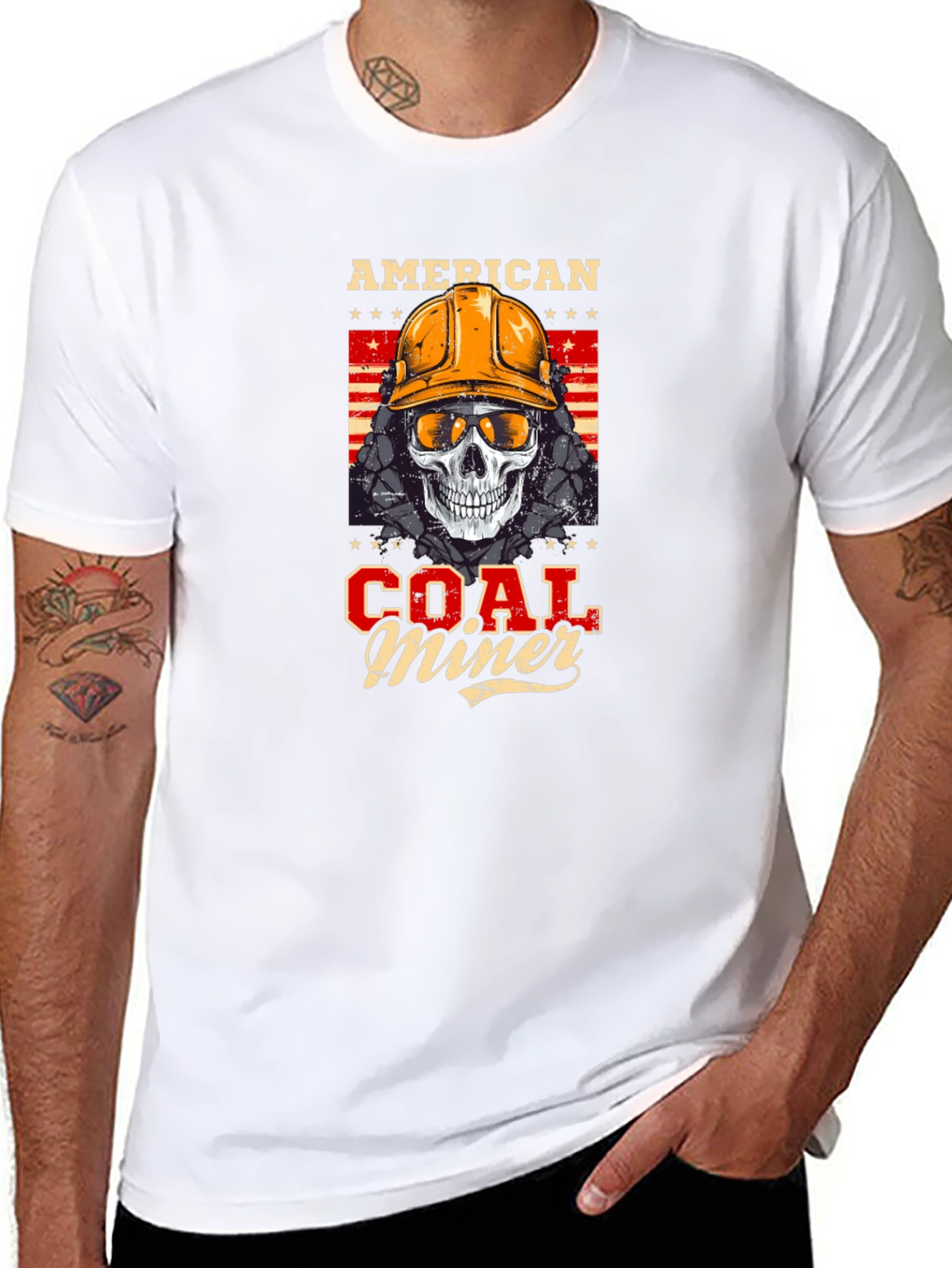 American Coal Miner Skull Graphic T-Shirt