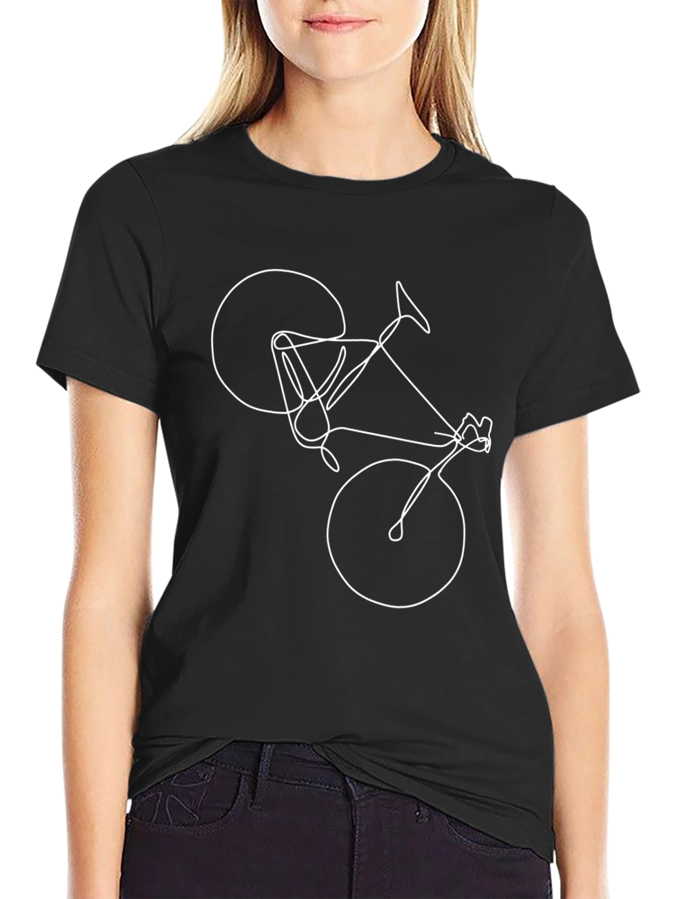 Mens Black T-Shirt - Bicycle Line Art