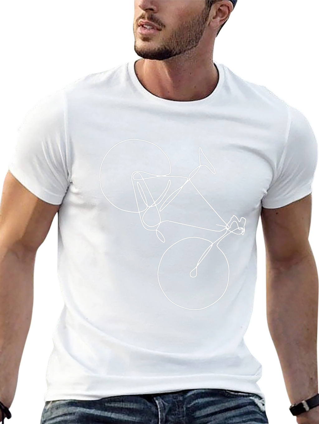 Mens Black T-Shirt - Bicycle Line Art