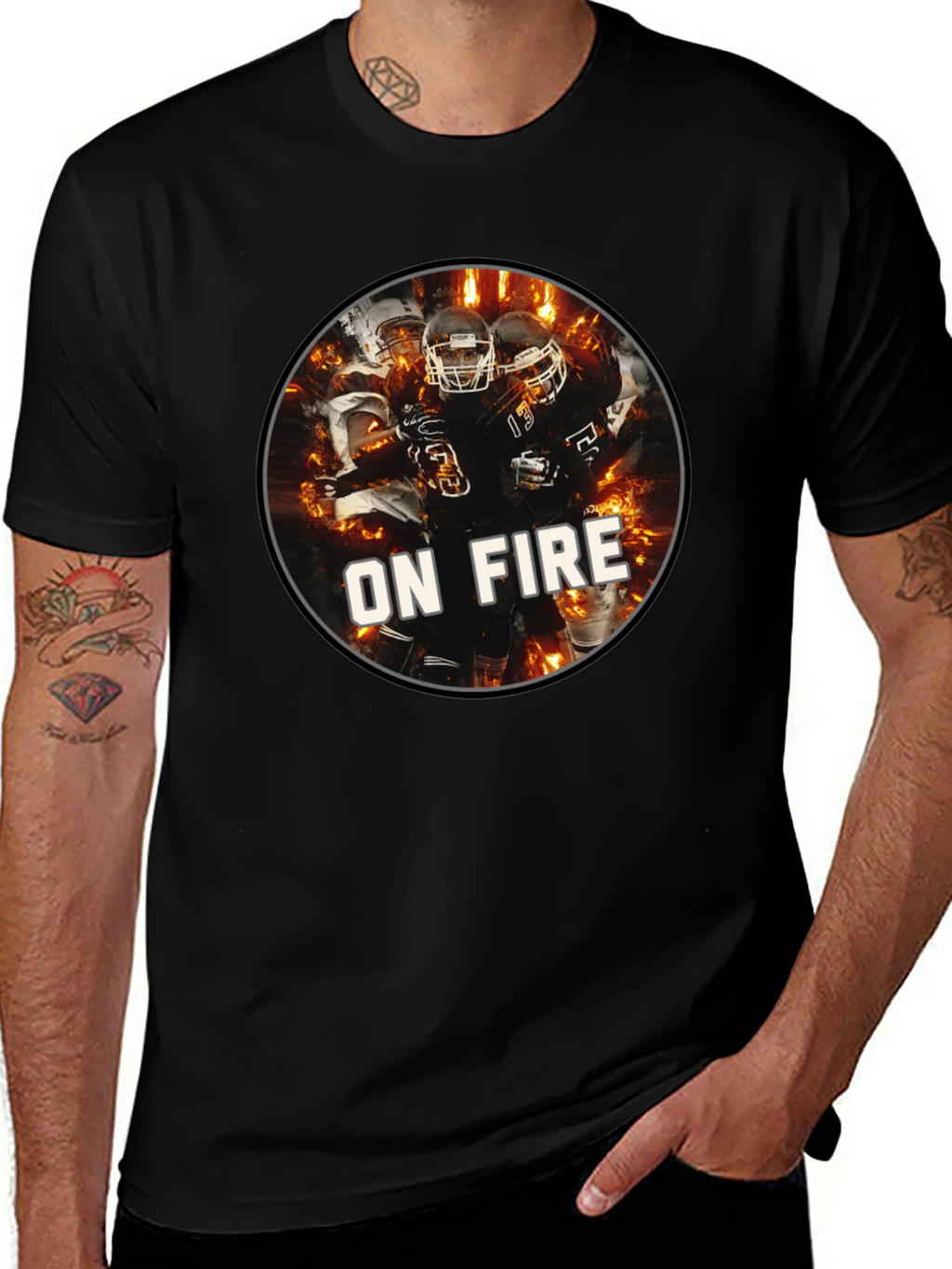 Football On Fire Graphic T-Shirt