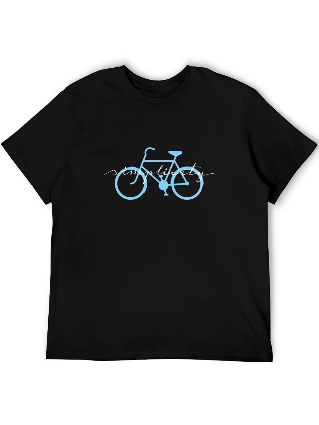 Mens Black T-Shirt with Light Blue Bike Graphic