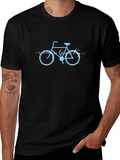Mens Black T-Shirt with Light Blue Bike Graphic