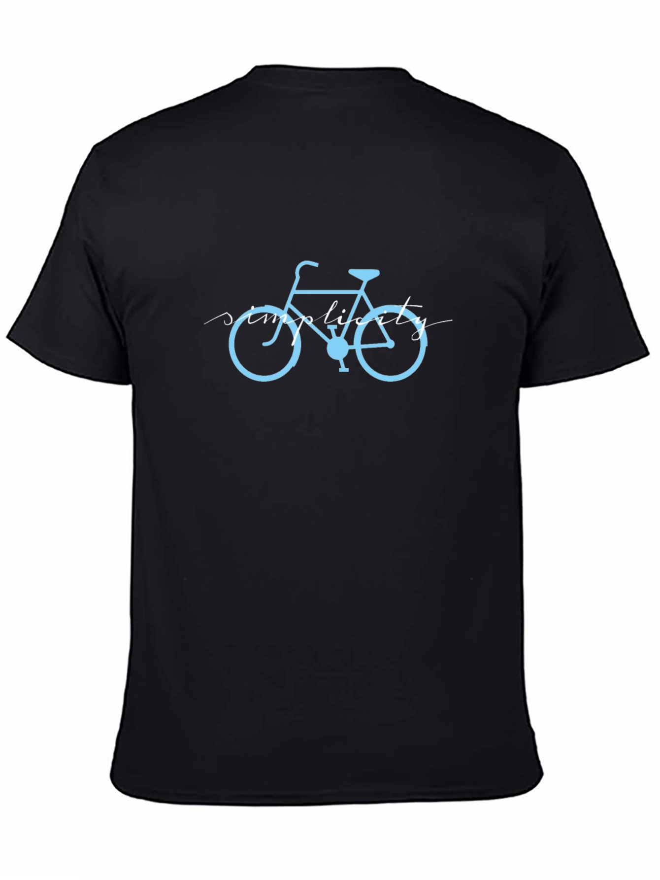 Mens Black T-Shirt with Light Blue Bike Graphic