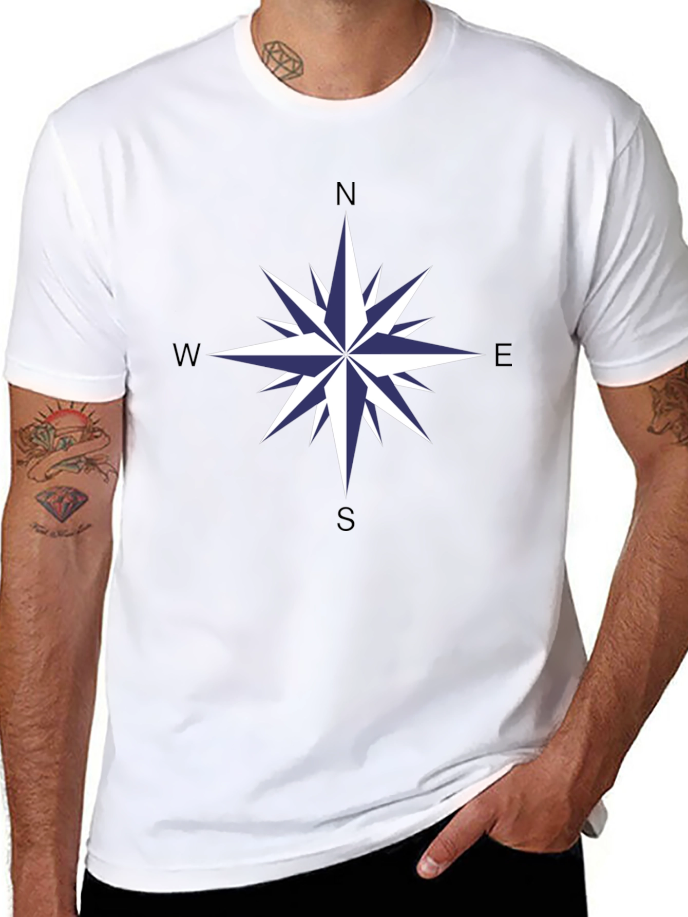 Compass Rose Graphic Tee - Stylish Black Cotton T-Shirt