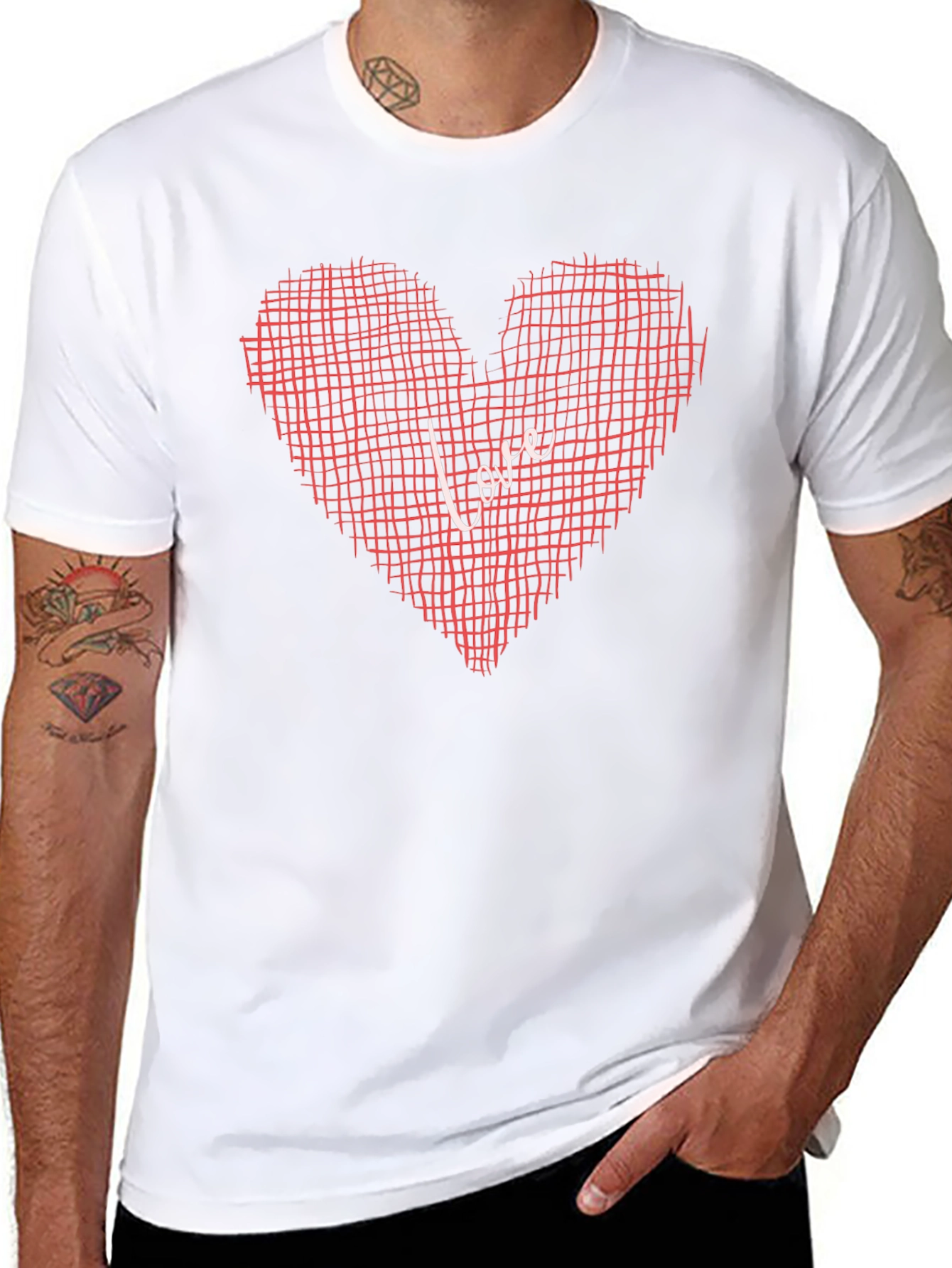 Love Grid Heart Graphic Tee - Black