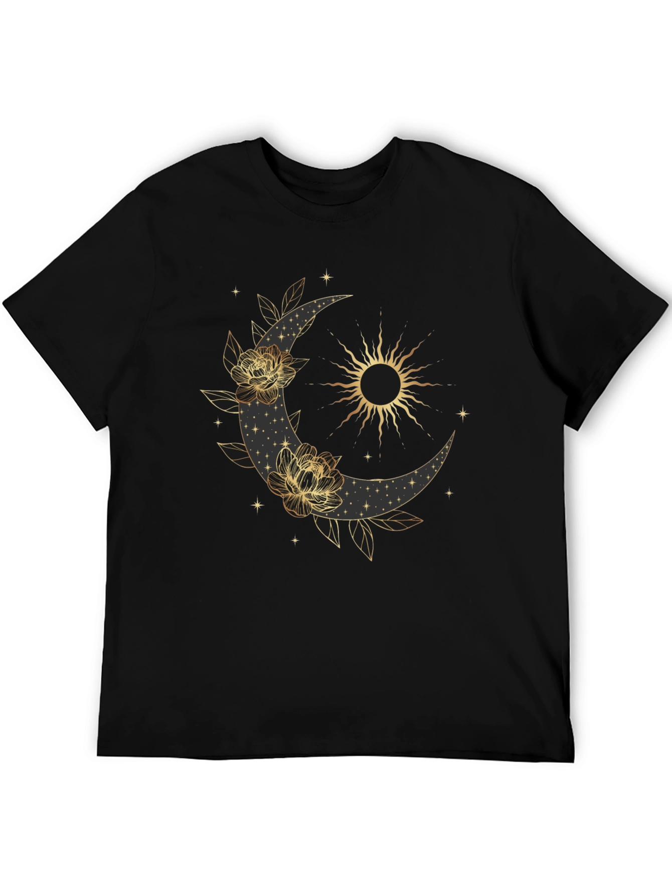 Celestial Moon & Sun Graphic Black T-Shirt