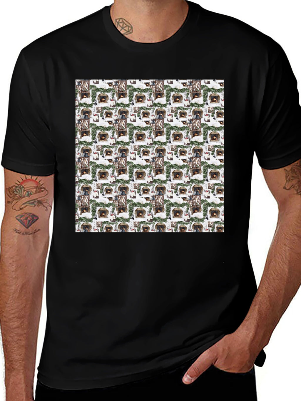 Cozy Fireplace Pattern T-Shirt - Warm & Stylish