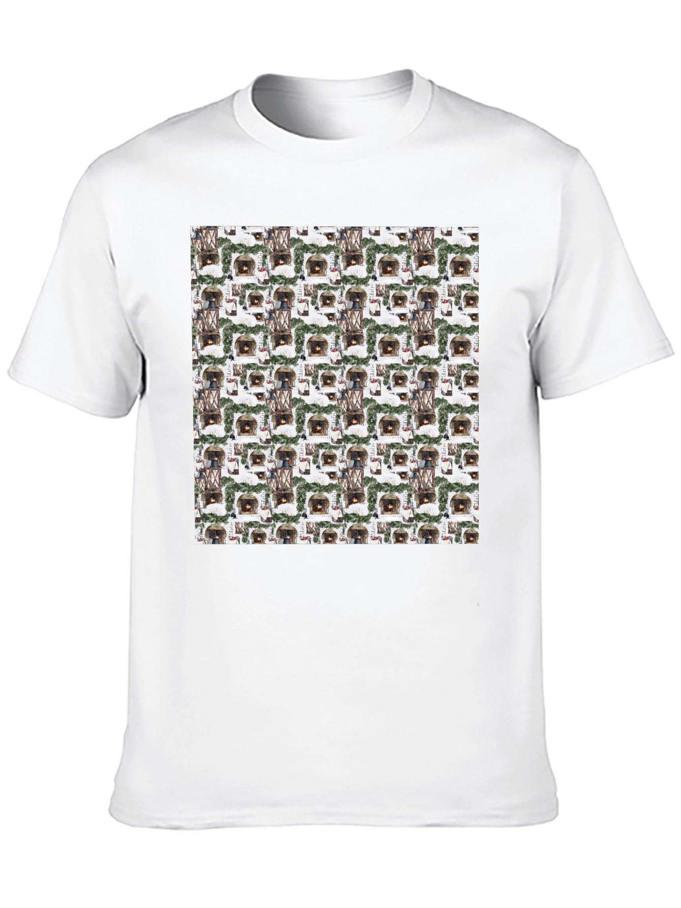 Cozy Fireplace Pattern T-Shirt - Warm & Stylish
