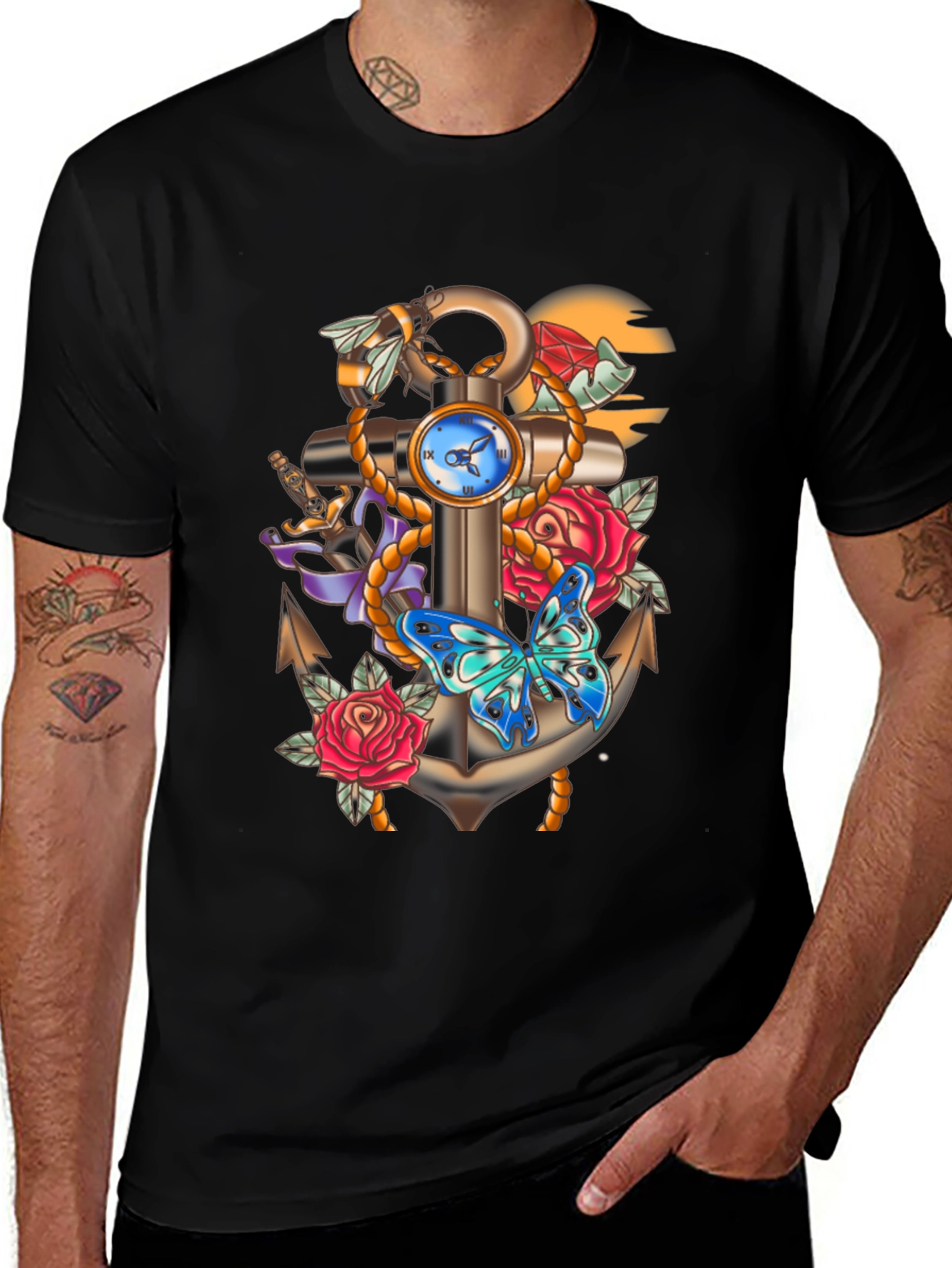 Anchor & Butterfly Graphic Tee - Stylish Comfort