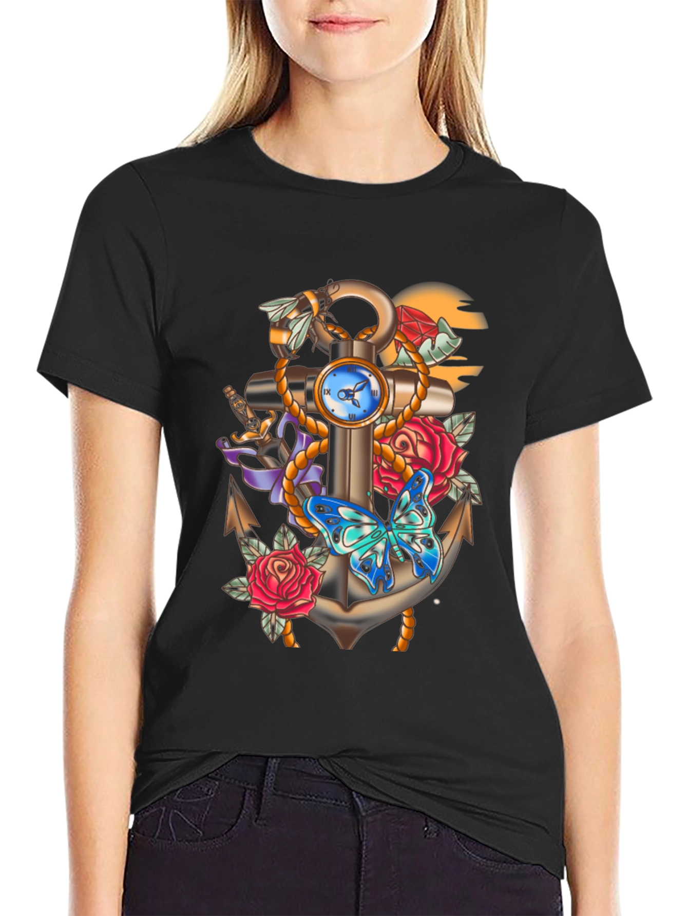 Anchor & Butterfly Graphic Tee - Stylish Comfort