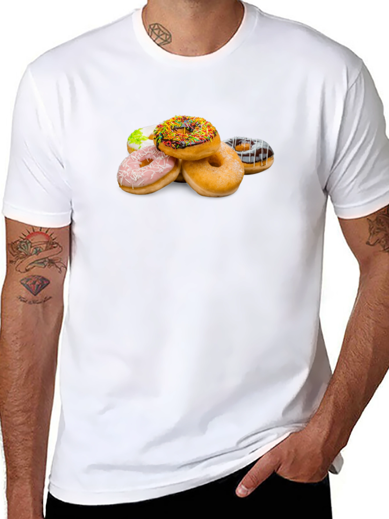 Donut Stack Graphic Tee - Black Crew Neck Shirt