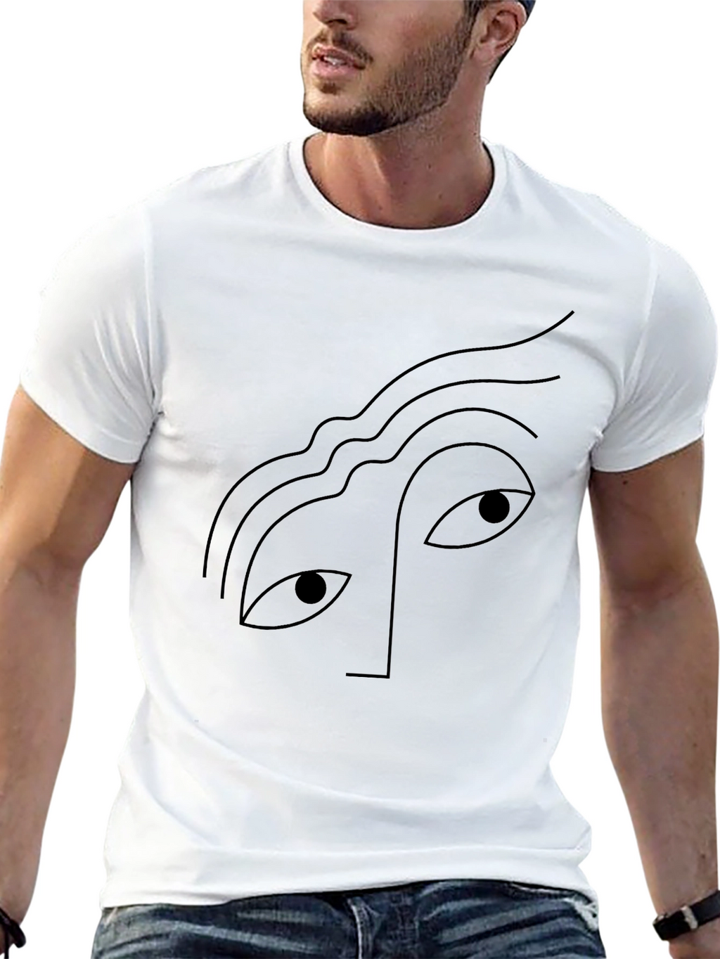 Abstract Face Graphic Tee - Black Cotton Casual T-Shirt
