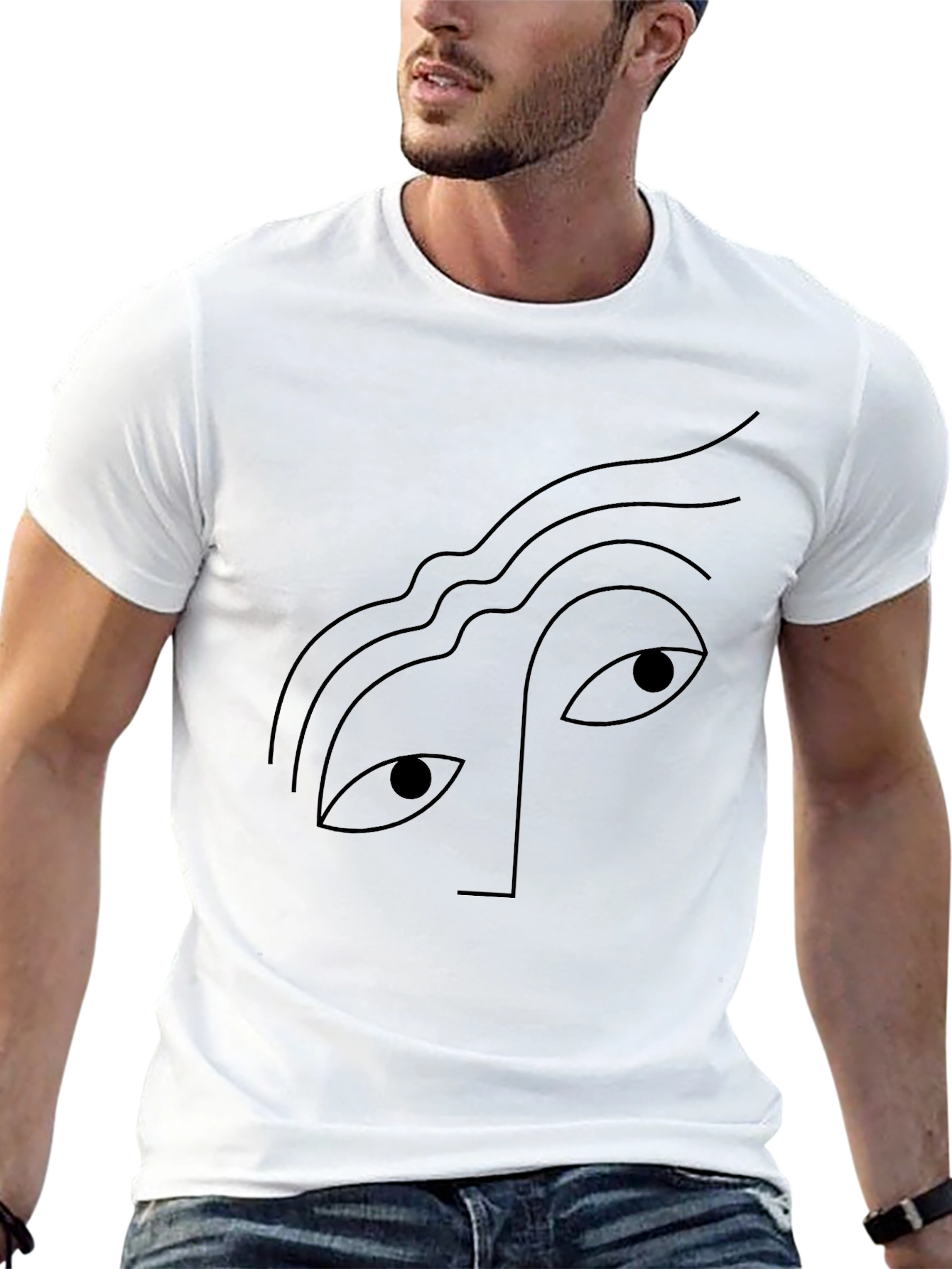 Abstract Face Graphic Tee - Black Cotton Casual T-Shirt