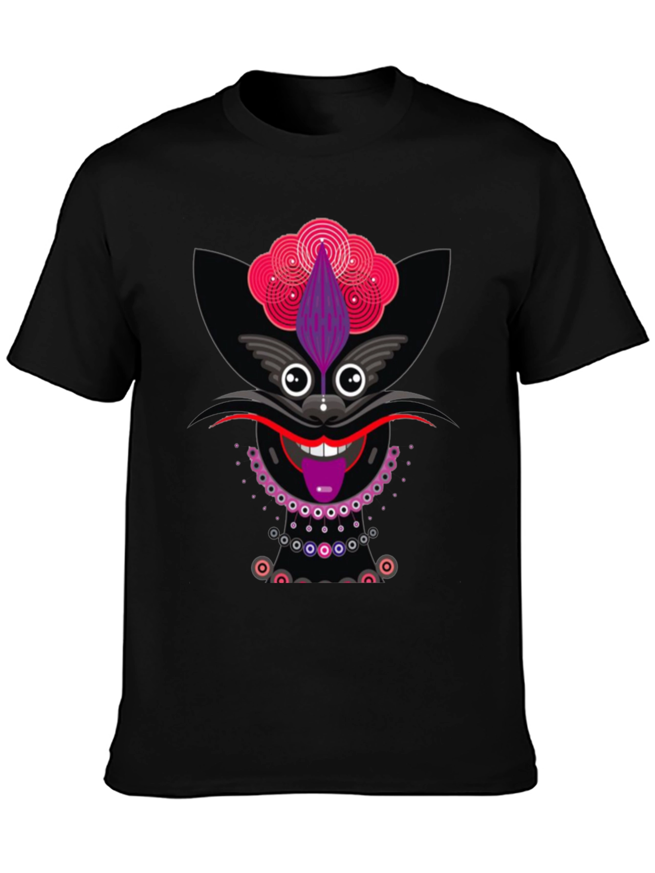 Funky Cat Graphic Tee - Black Cotton T-Shirt
