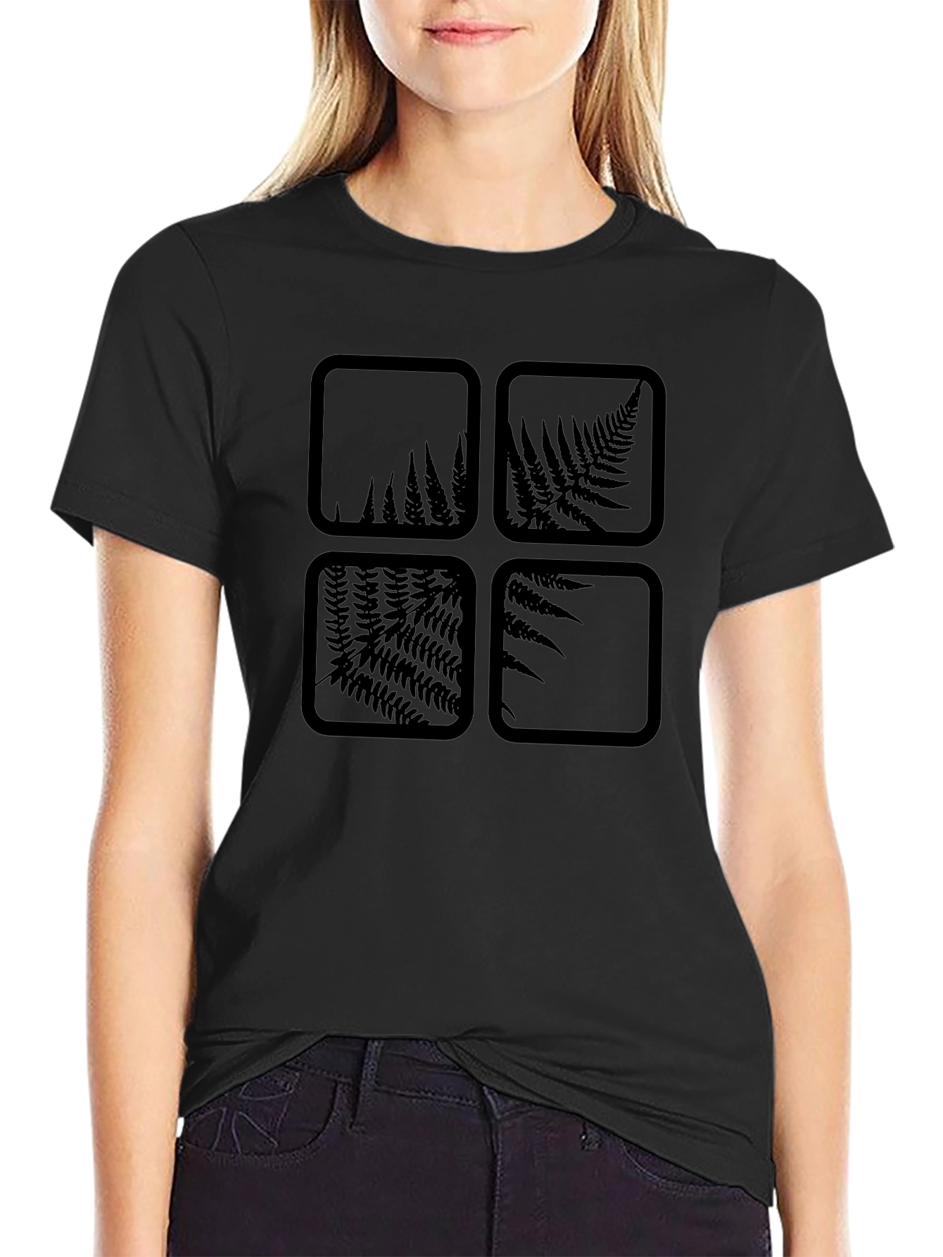 Botanical Square Graphic Print Black Tee