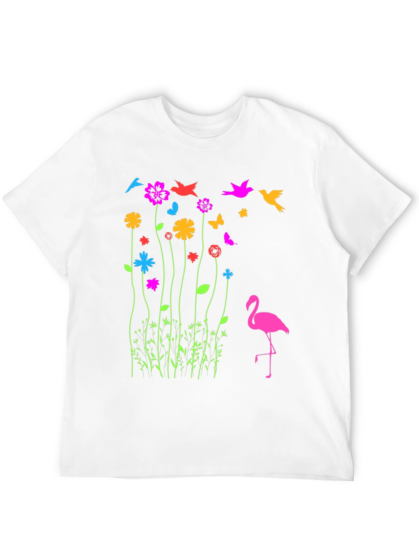 Floral Flamingo Graphic Tee - Black