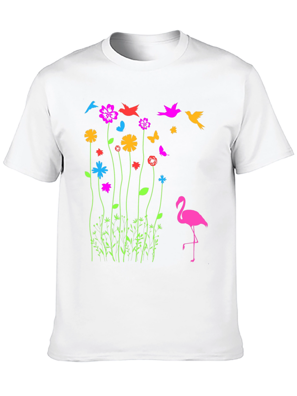 Floral Flamingo Graphic Tee - Black