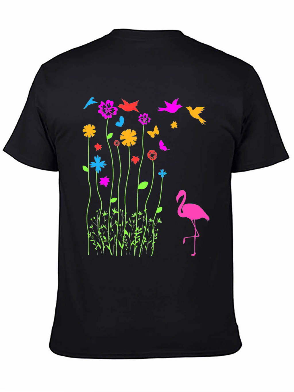 Floral Flamingo Graphic Tee - Black