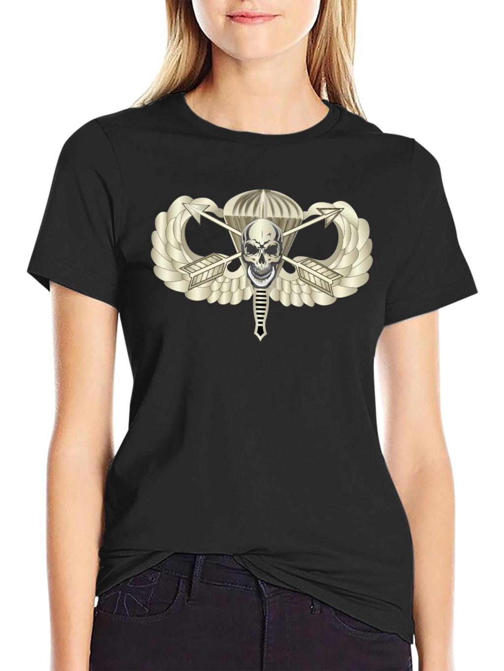 Skull Parachute Badge Black T-Shirt