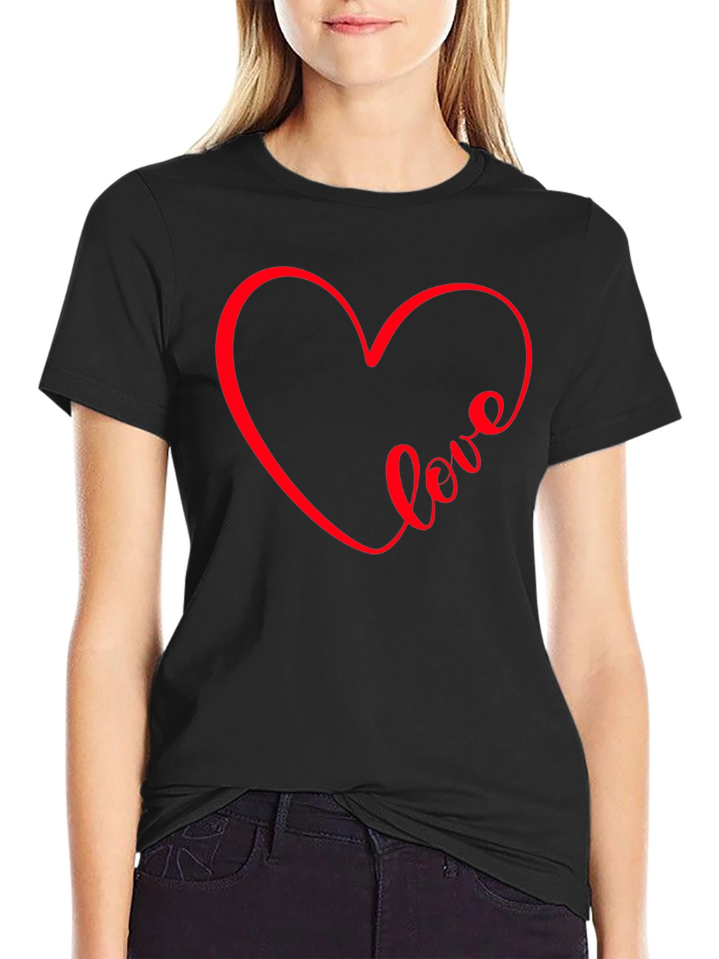 Love Heart Graphic Tee - Black Casual Shirt