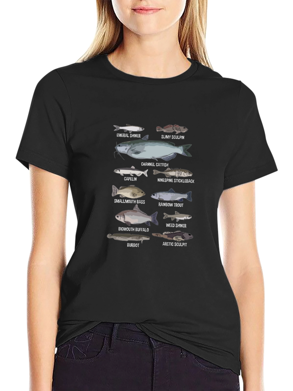 Fish Species Graphic Print Black T-Shirt