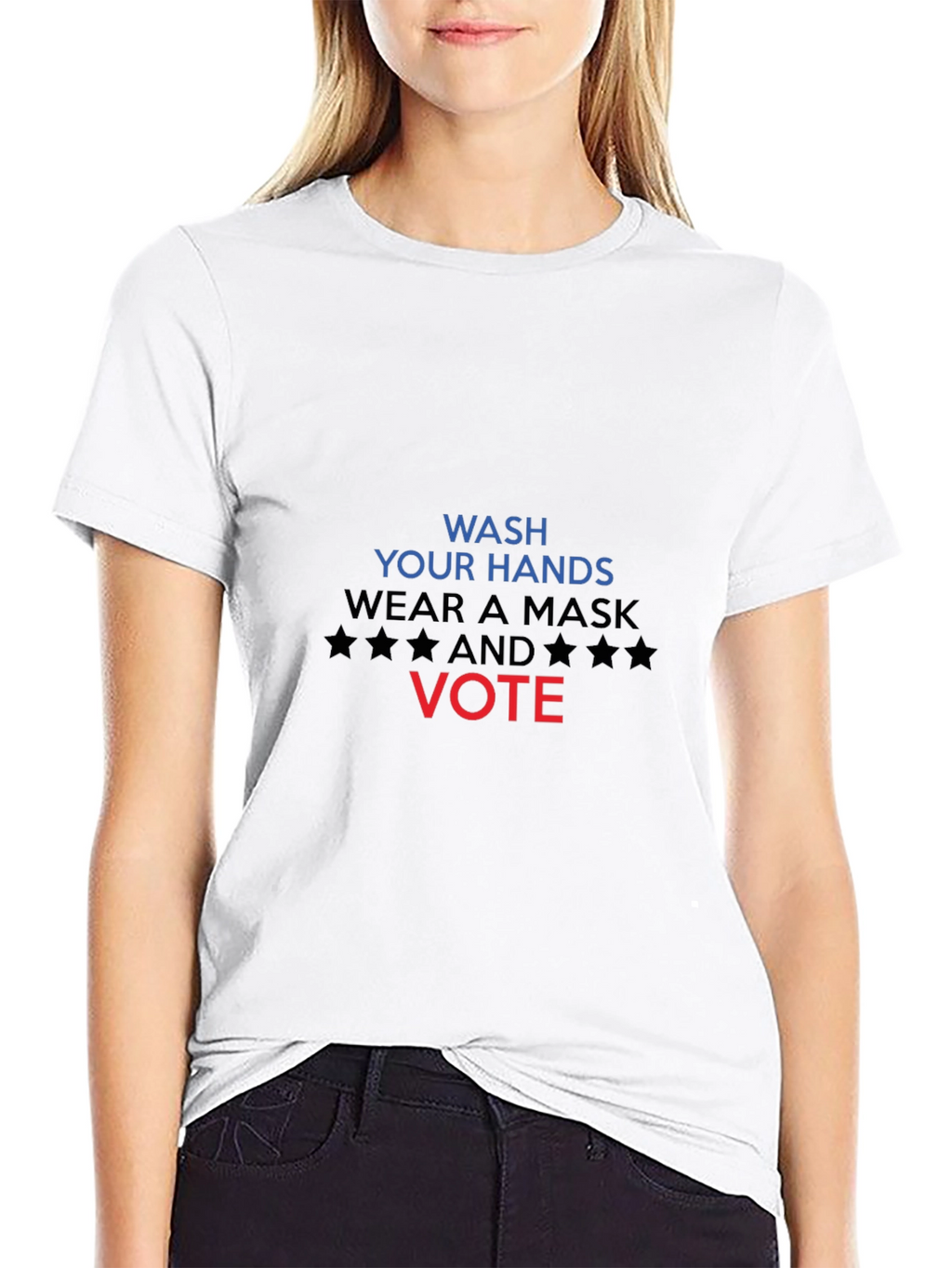 Wash Hands Wear Mask Vote Black T-Shirt