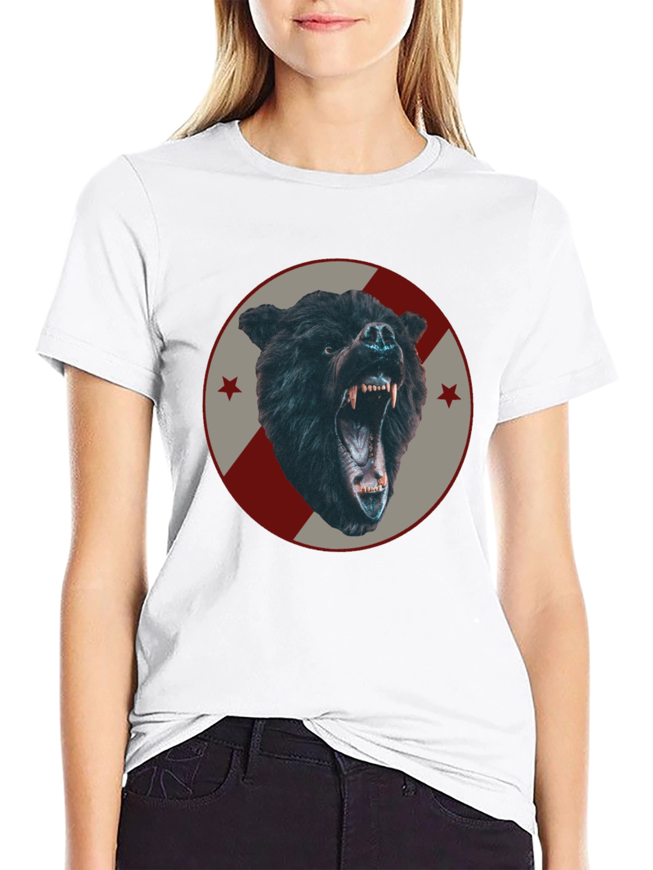 Mens Black Bear Graphic Tee - Fierce Animal Design
