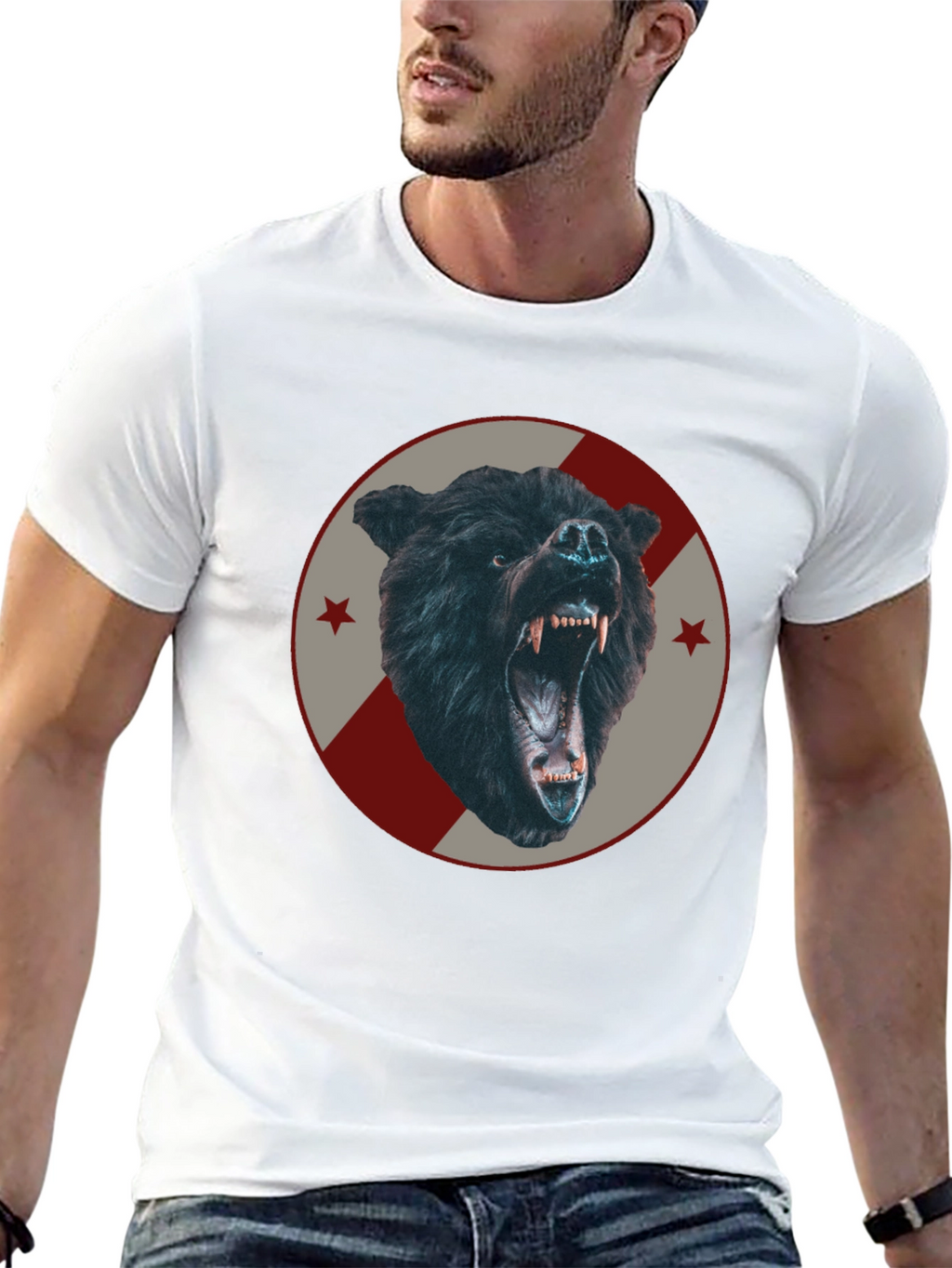 Mens Black Bear Graphic Tee - Fierce Animal Design