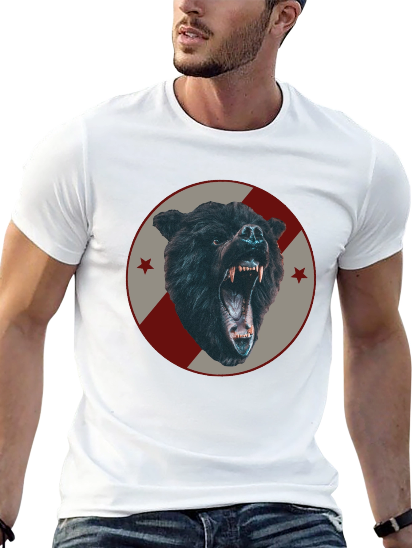 Mens Black Bear Graphic Tee - Fierce Animal Design