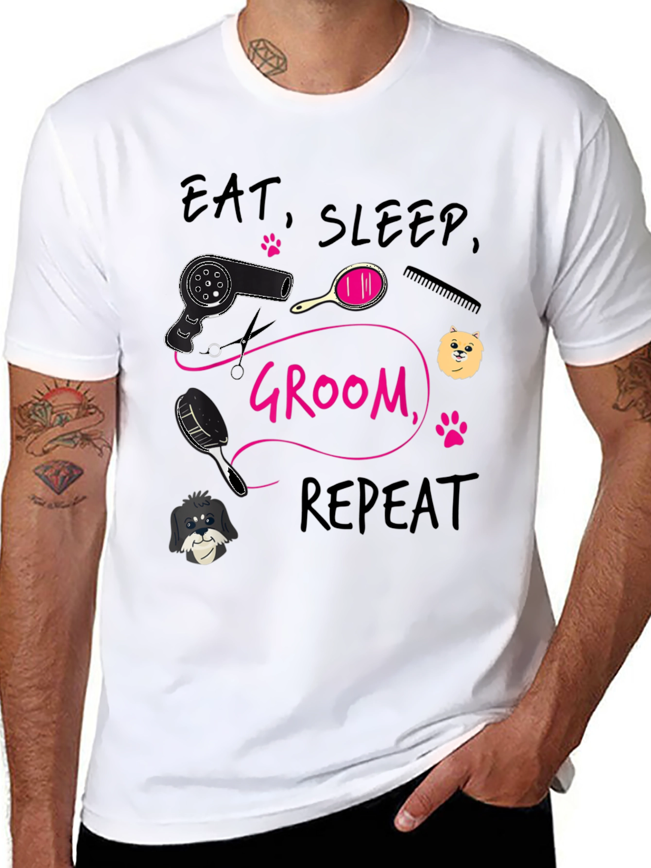 Eat Sleep Groom Repeat T-Shirt Dog Groomer Tee
