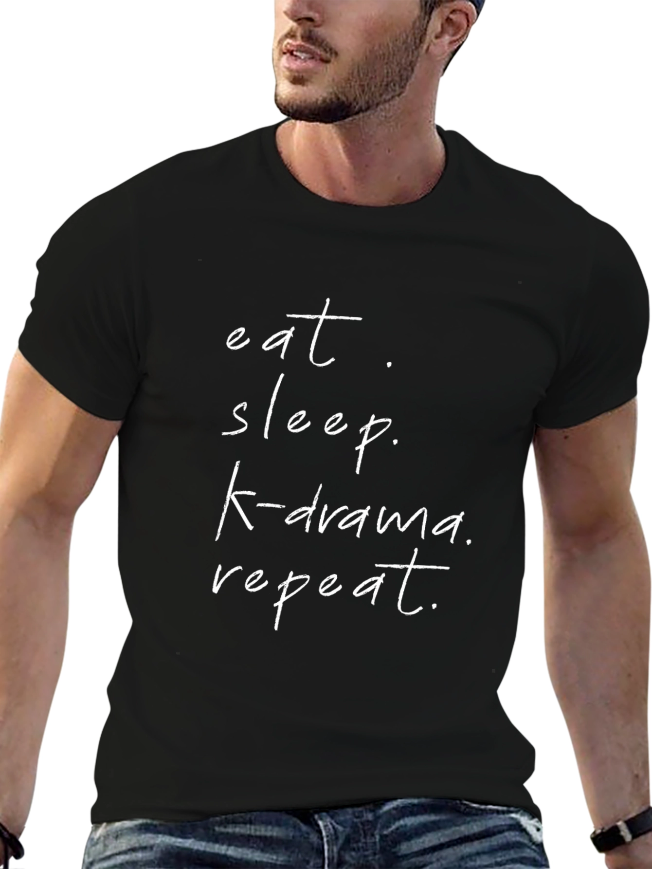 Eat Sleep K-Drama Repeat Black Graphic Tee