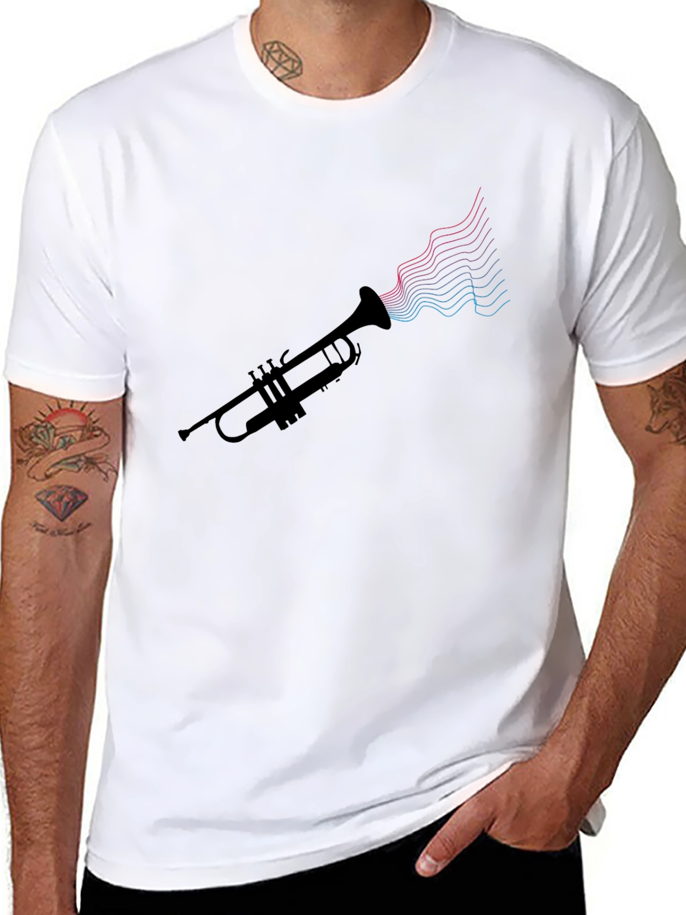 Trumpet Music Waves Graphic Tee - Black