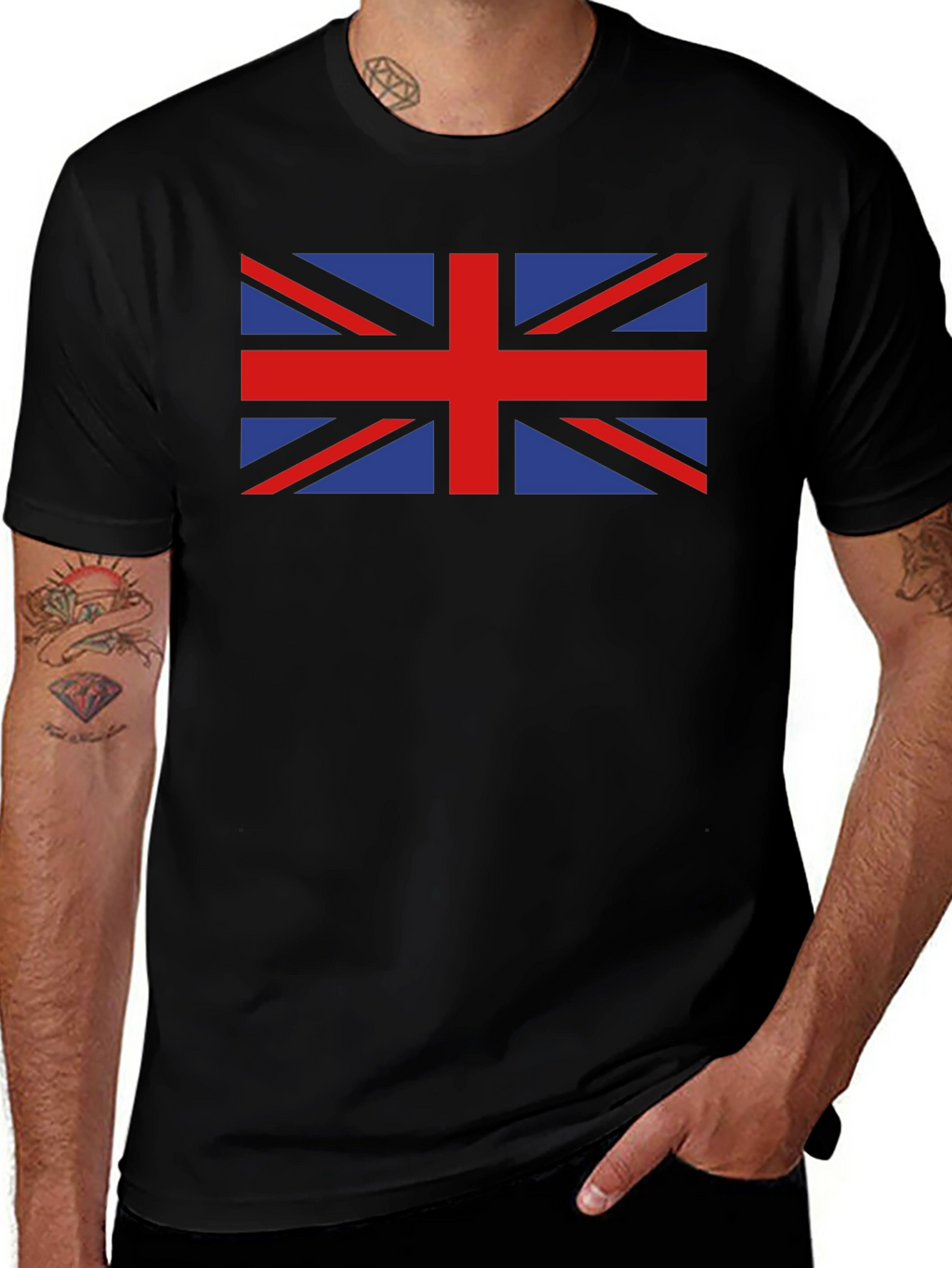 British Flag Graphic Tee - Black Crew Neck T-Shirt