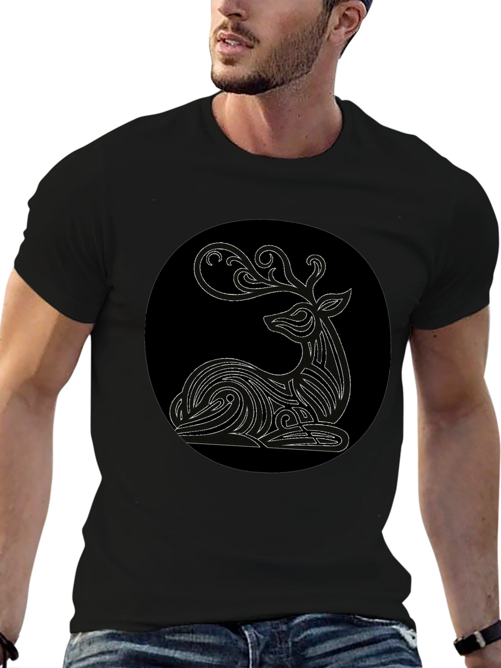 Deer Graphic Black T-Shirt