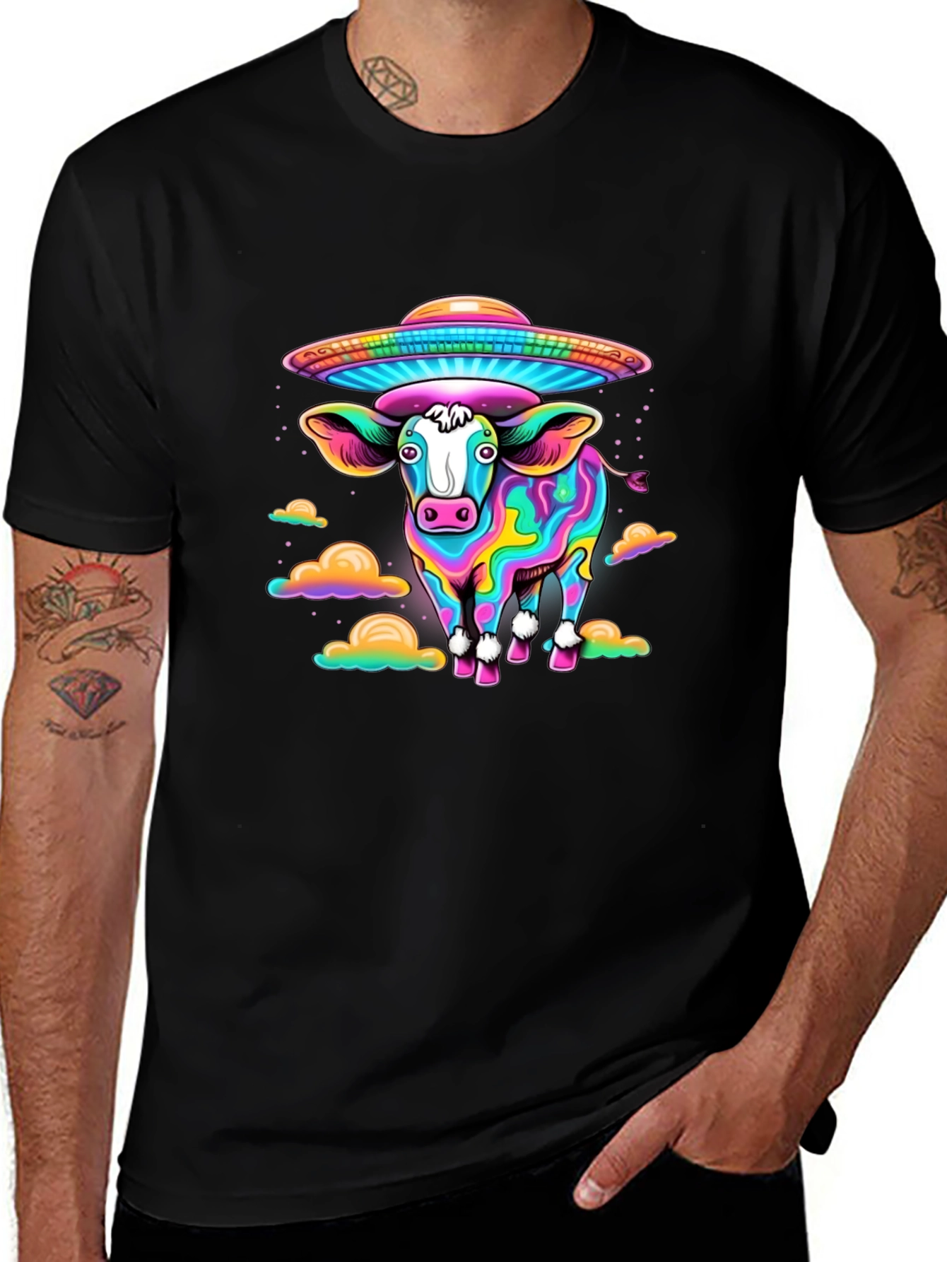 Trippy Cow UFO Abduction Graphic Tee