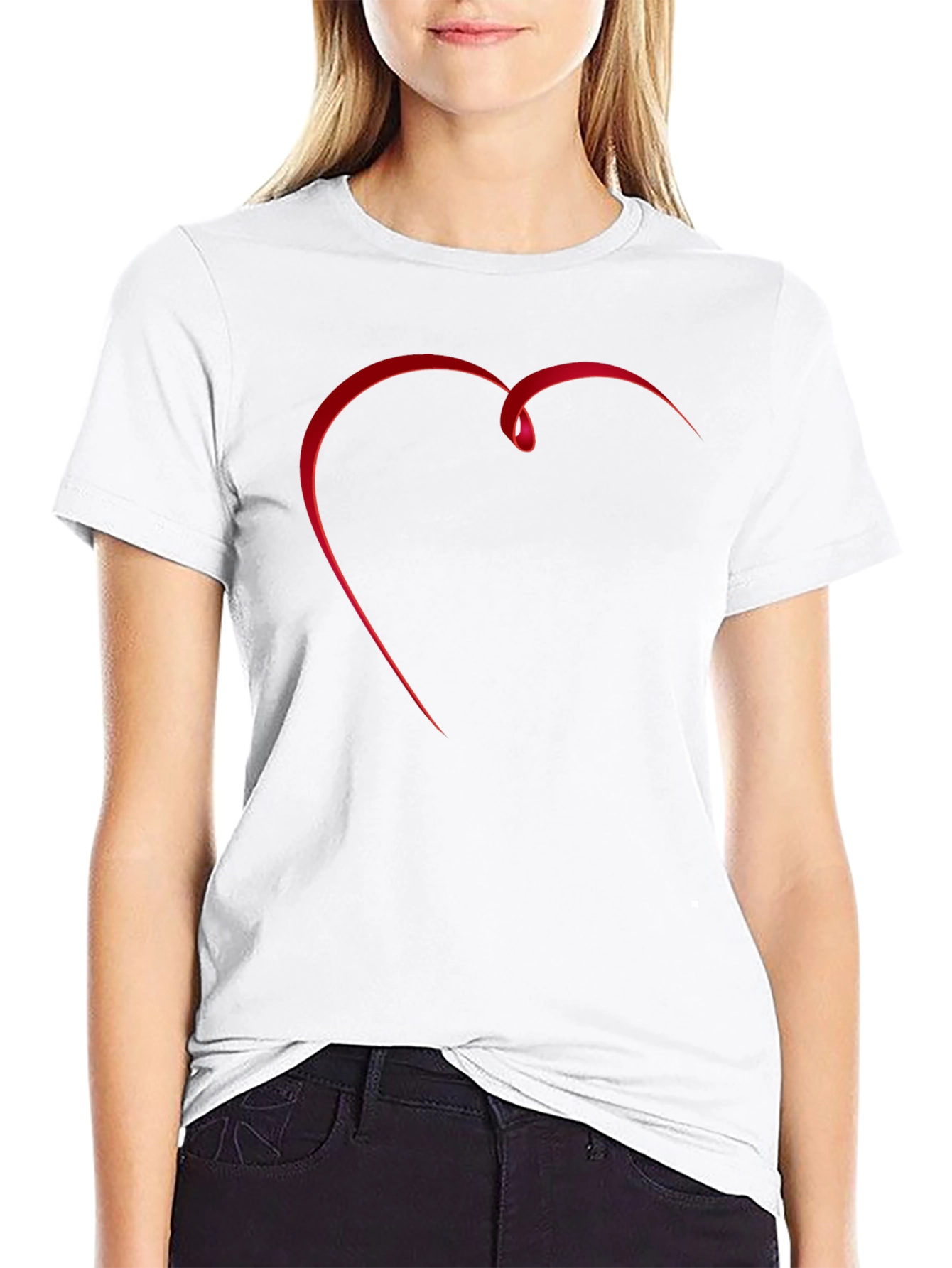 Black T-Shirt with Red Ribbon Heart Graphic