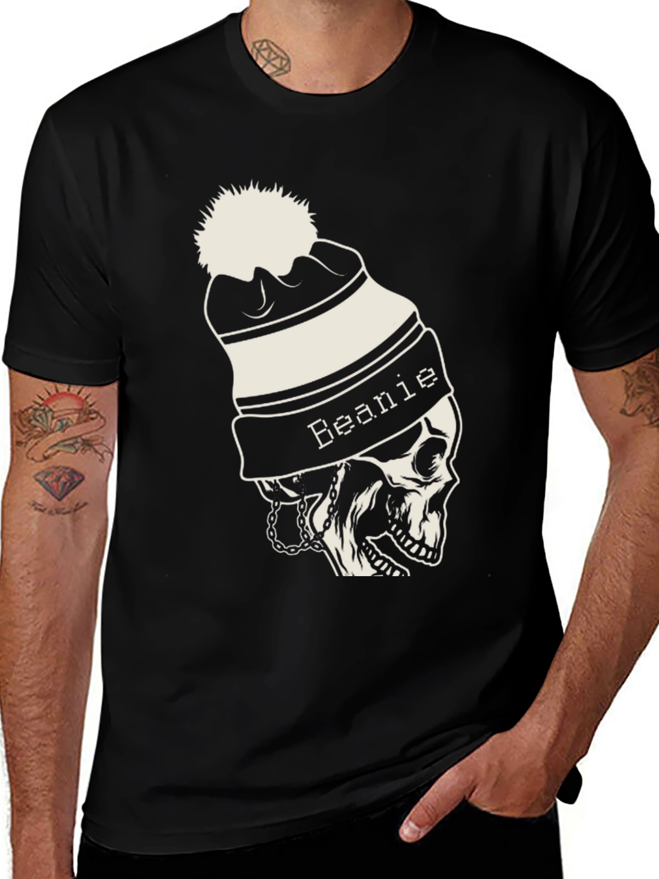 Skull Beanie T-Shirt - Edgy Graphic Tee