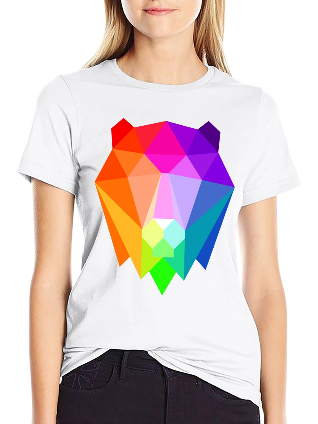 Geometric Bear Graphic Tee - Black