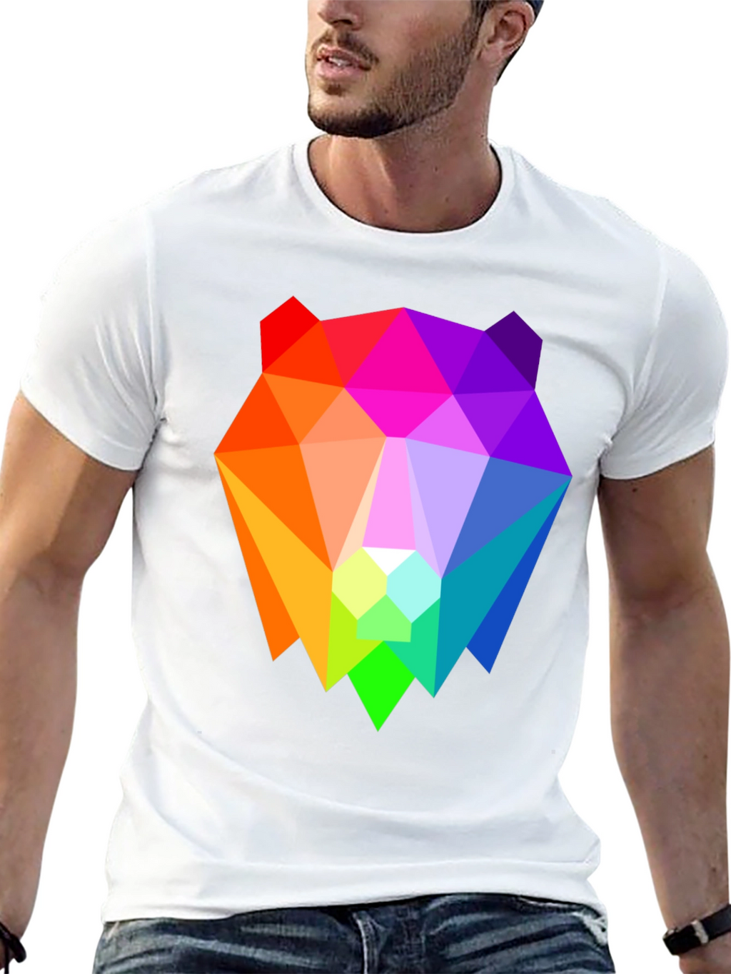 Geometric Bear Graphic Tee - Black