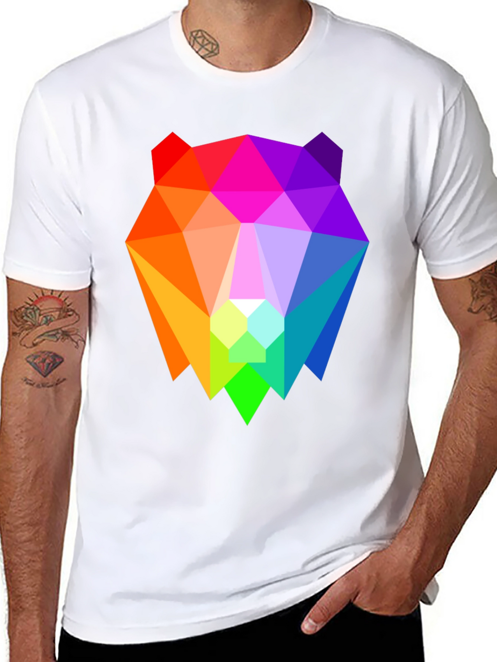 Geometric Bear Graphic Tee - Black