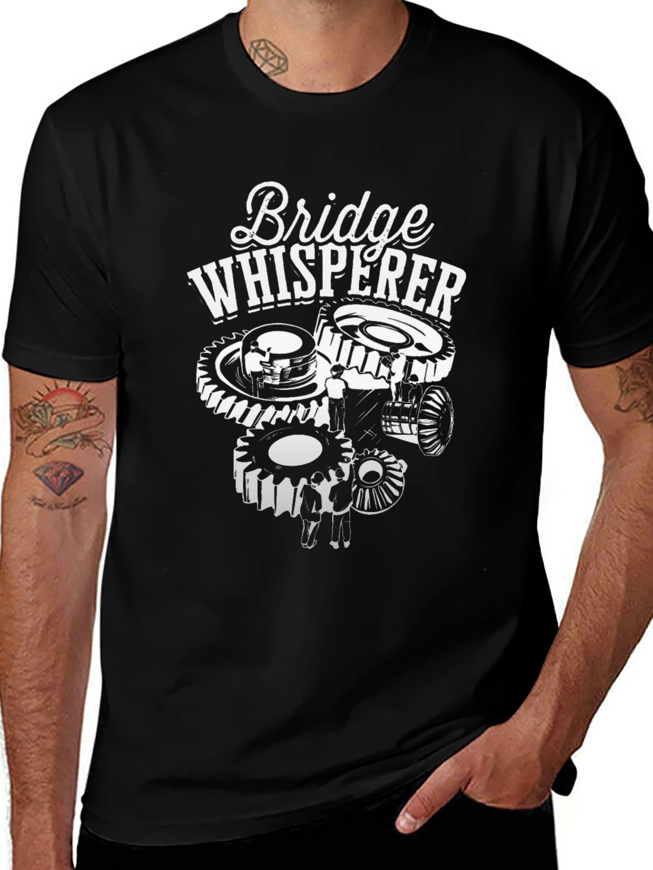 Bridge Whisperer Graphic Tee - Black Cotton Blend T-Shirt